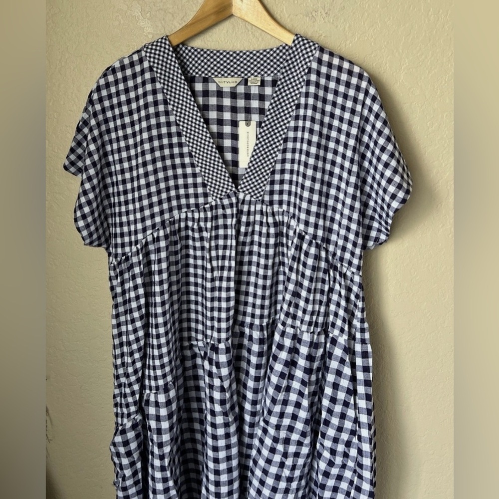 NWT Anthropologie 11.1 Tylho Navy & White Gingham Dress Size Large $138 - Picture 4 of 9